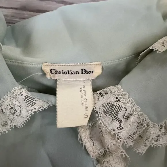 Vintage Christian Dior Mint Chiffon Lace Blouse Coquette Romantic Small - Picture 7 of 10